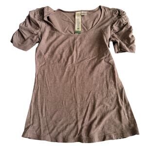 Brown Rushed Sleeve Top - Women's Small - Cute!
